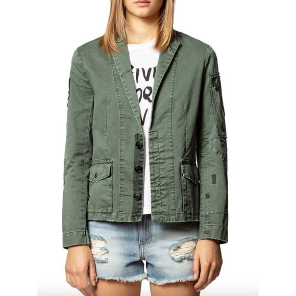 Zadig & Voltaire Virginia Grunge Military Jacket Size Size XS Punk Patch - Picture 1 of 5
